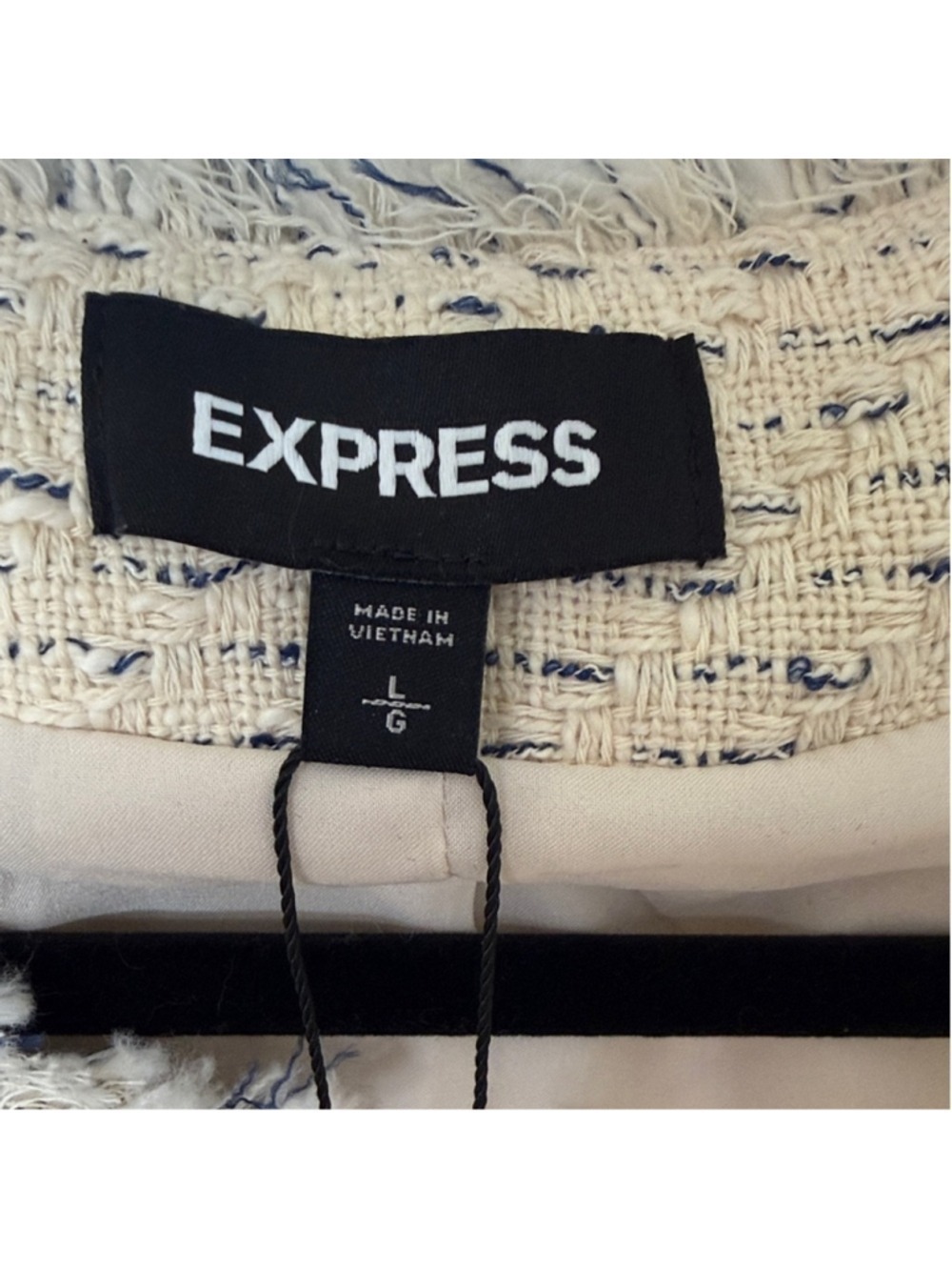 Express Neutral Cream Tweed Fringe Open-Front Blazer - Picture 2 of 3